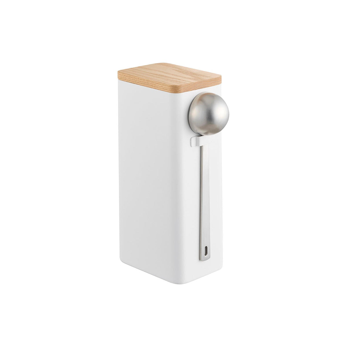 Yamazaki Tower Coffee Bean Storage Case for a Whole Bag with a Spoon, Slim Steel Container for a Whole Bag of Coffee Beans up to 250 g, with a Wooden Lid and Spoon, 12.7 x 7.1 x 21 cm including the spoon and 800 g, White or Black