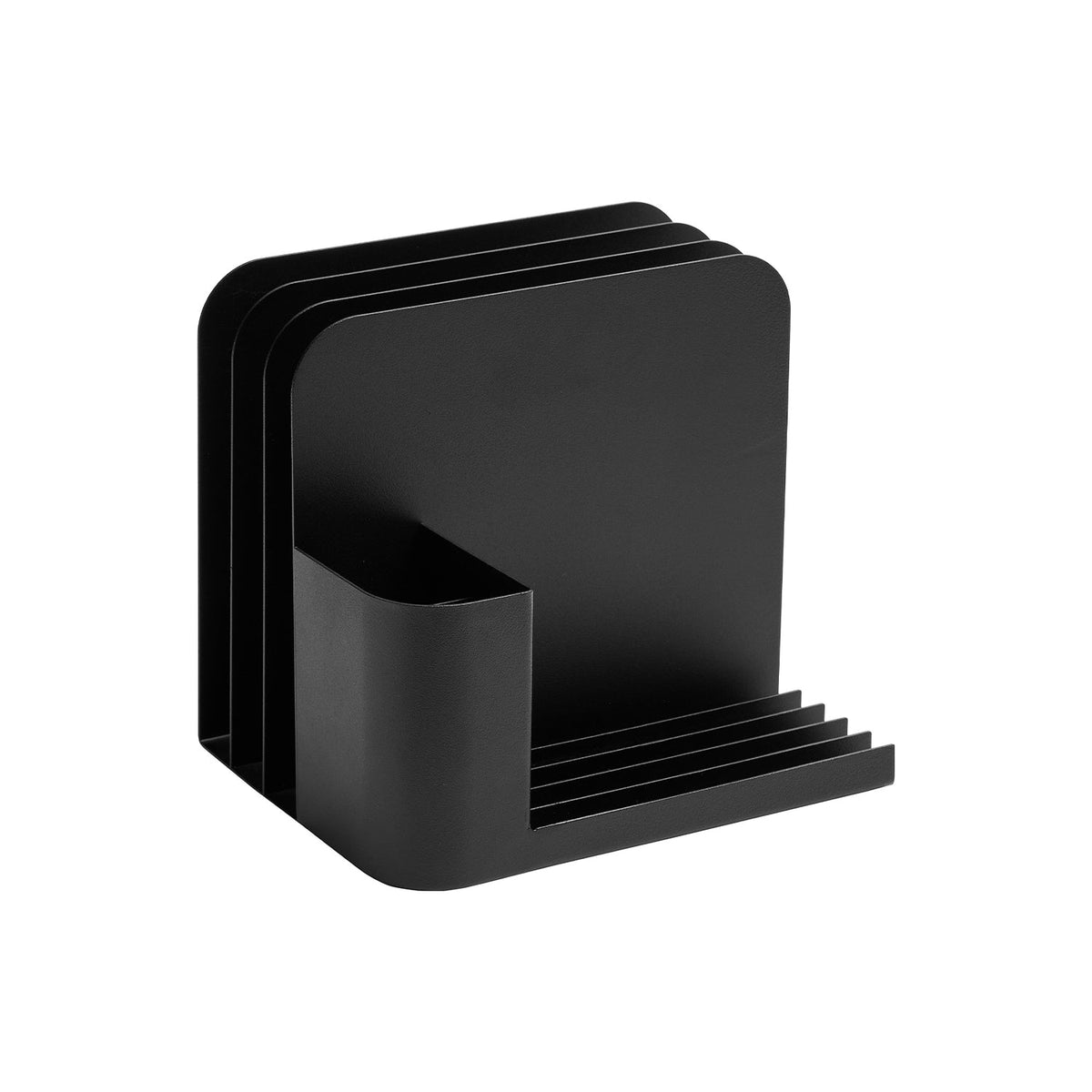 Yamazaki APTO Desk Organizer, Steel Desk Organizer That Gathers Pens, Scissors and Notebooks and Stands Documents Upright, 20 cm Wide, Magnets Not Included, 20 x 15.4 x 18.2 cm and 1700 g, Black