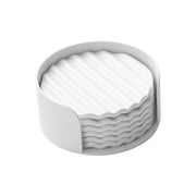 Yamazaki APTO Wave Ceramic Coaster Set, Set of Six Wave-Pattern Ceramic Coasters With a Steel Tray That Looks Good Just Set Down, Wave Shape Keeps Drops From Spilling, 9.6 cm Each, 10.2 x 10.2 x 4.7 cm and 750 g, White