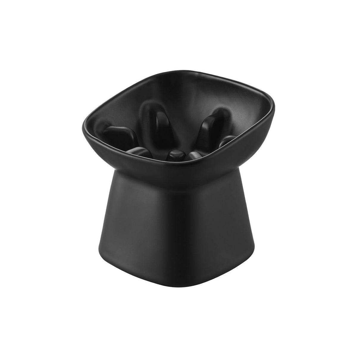 Yamazaki Nooks Slow-Feed Ceramic Pet Food Bowl Nooks Slanted H11.5, Slanted Ceramic Slow-Feed Bowl With Bumps That Slow Fast Eaters and a Slope to the Last Grain, 150 mL, Dishwasher and Microwave Safe, 12 x 12 x 11.5 cm and 600 g, White or Black