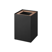 Yamazaki Rin Square Trash Can 14 L with Wood Lid, Square Steel Trash Can with a Natural Wood Lid and a Bag Ring, 14 L for 20 L Bags, 22 x 22 x 33.2 cm and 2400 g, Brown or Natural