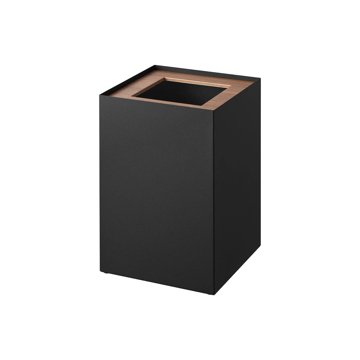 Yamazaki Rin Square Trash Can 14 L with Wood Lid, Square Steel Trash Can with a Natural Wood Lid and a Bag Ring, 14 L for 20 L Bags, 22 x 22 x 33.2 cm and 2400 g, Brown or Natural