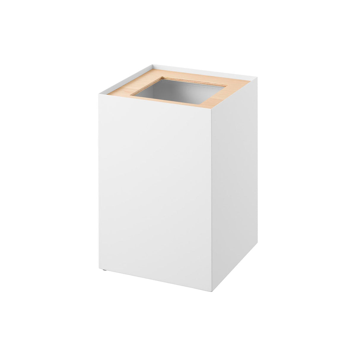 Yamazaki Rin Square Trash Can 14 L with Wood Lid, Square Steel Trash Can with a Natural Wood Lid and a Bag Ring, 14 L for 20 L Bags, 22 x 22 x 33.2 cm and 2400 g, Brown or Natural