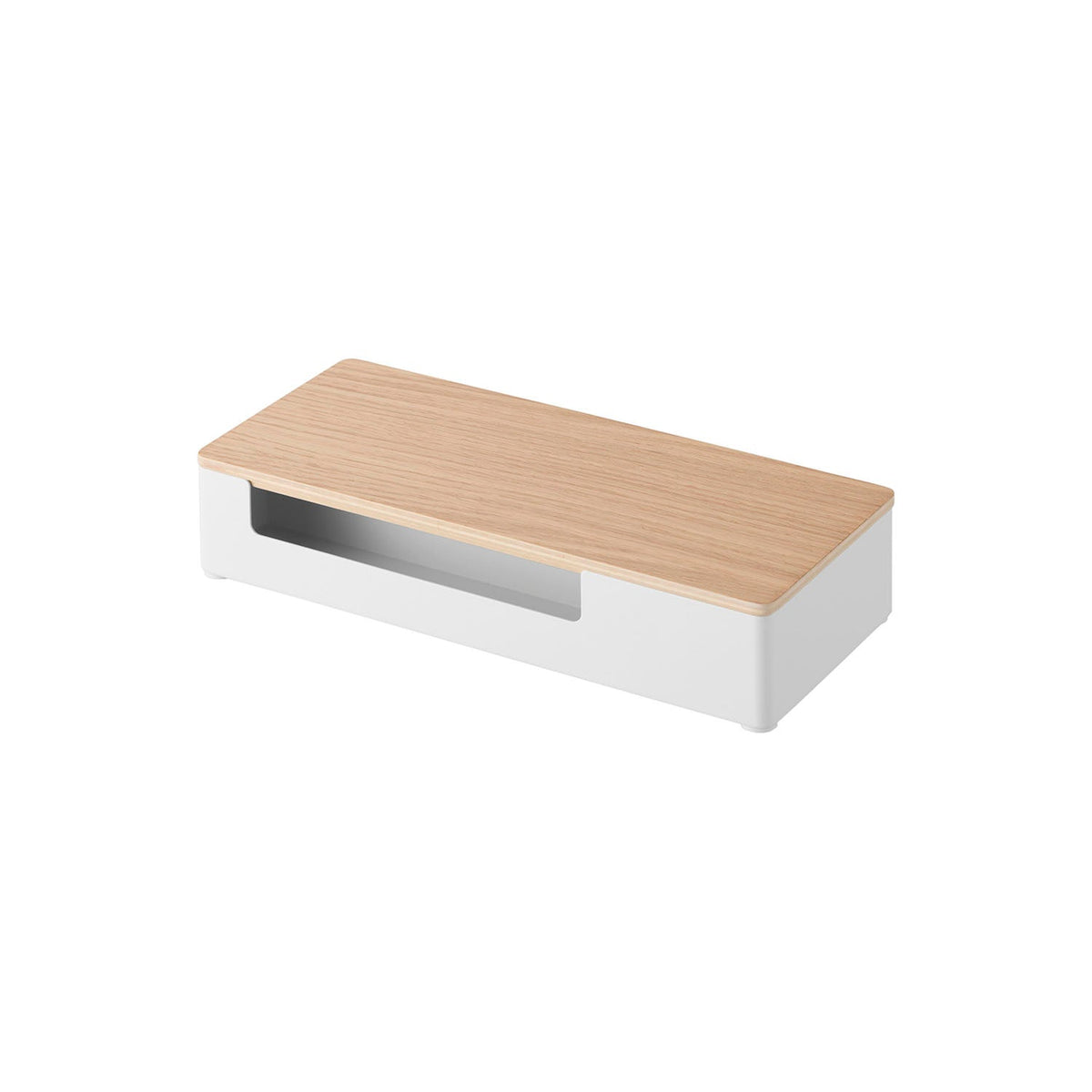 Yamazaki Rin Lidded Amenity and Small Item Case with Dividers, Long Steel Case with a Natural Wood Lid and Dividers for Amenities and Small Items, 28.6 x 12.1 x 5.8 cm and 880 g, Brown or Natural