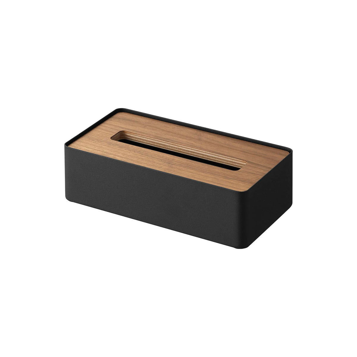 Yamazaki Rin Compact Lidded Soft-Pack Tissue Case, Compact Steel Case with a Wood Lid for Soft-Pack Tissue up to 150 Sets, 21 x 11 x 6.1 cm and 650 g, Brown or Natural