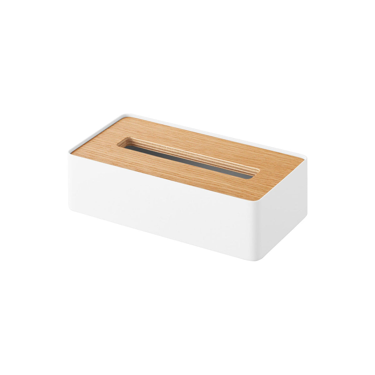 Yamazaki Rin Compact Lidded Soft-Pack Tissue Case, Compact Steel Case with a Wood Lid for Soft-Pack Tissue up to 150 Sets, 21 x 11 x 6.1 cm and 650 g, Brown or Natural