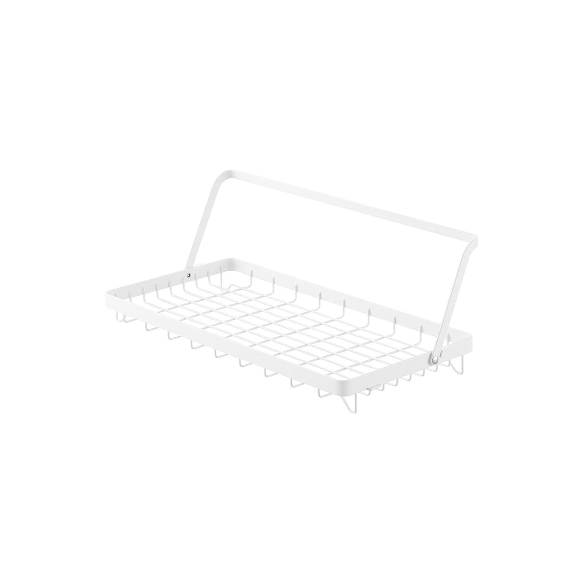 Yamazaki Tower Drying Basket with a Bar for Stand-Up Bottles, Small Wire Drying Basket with a Fold-Up Bar for Bottles and Plates, 36.9 x 18.8 x 5 cm; 14.2 cm high with the bar up and 480 g, White or Black
