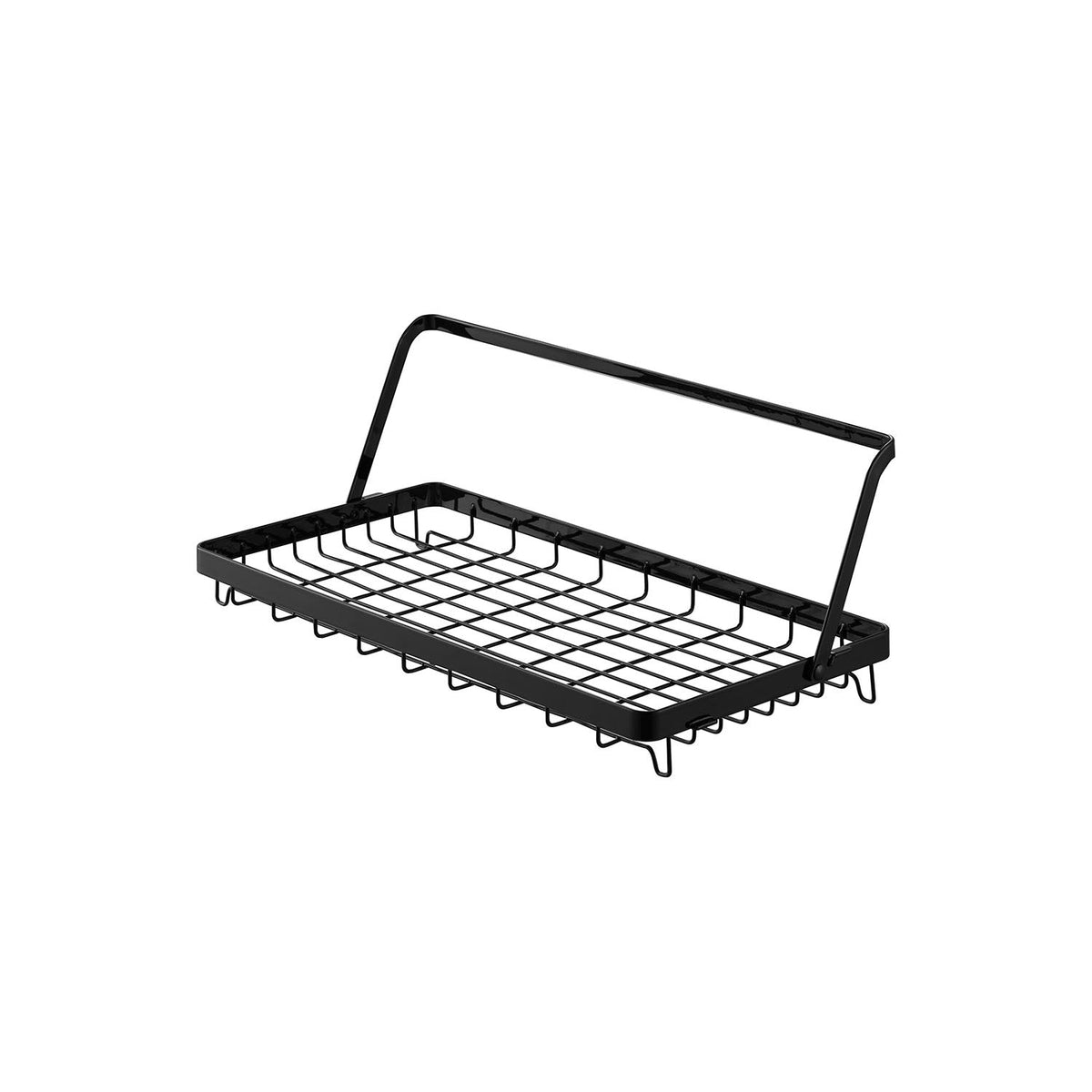 Yamazaki Tower Drying Basket with a Bar for Stand-Up Bottles, Small Wire Drying Basket with a Fold-Up Bar for Bottles and Plates, 36.9 x 18.8 x 5 cm; 14.2 cm high with the bar up and 480 g, White or Black