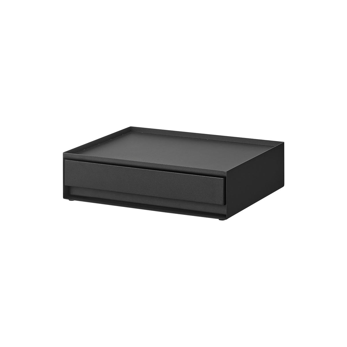 Yamazaki Tower Tray with Amenity Drawer, Rimmed Steel Tray with a Divided Drawer for Tea Bags, Drip Coffee and Amenities, 27 x 21 x 7.2 cm and 2320 g, White or Black