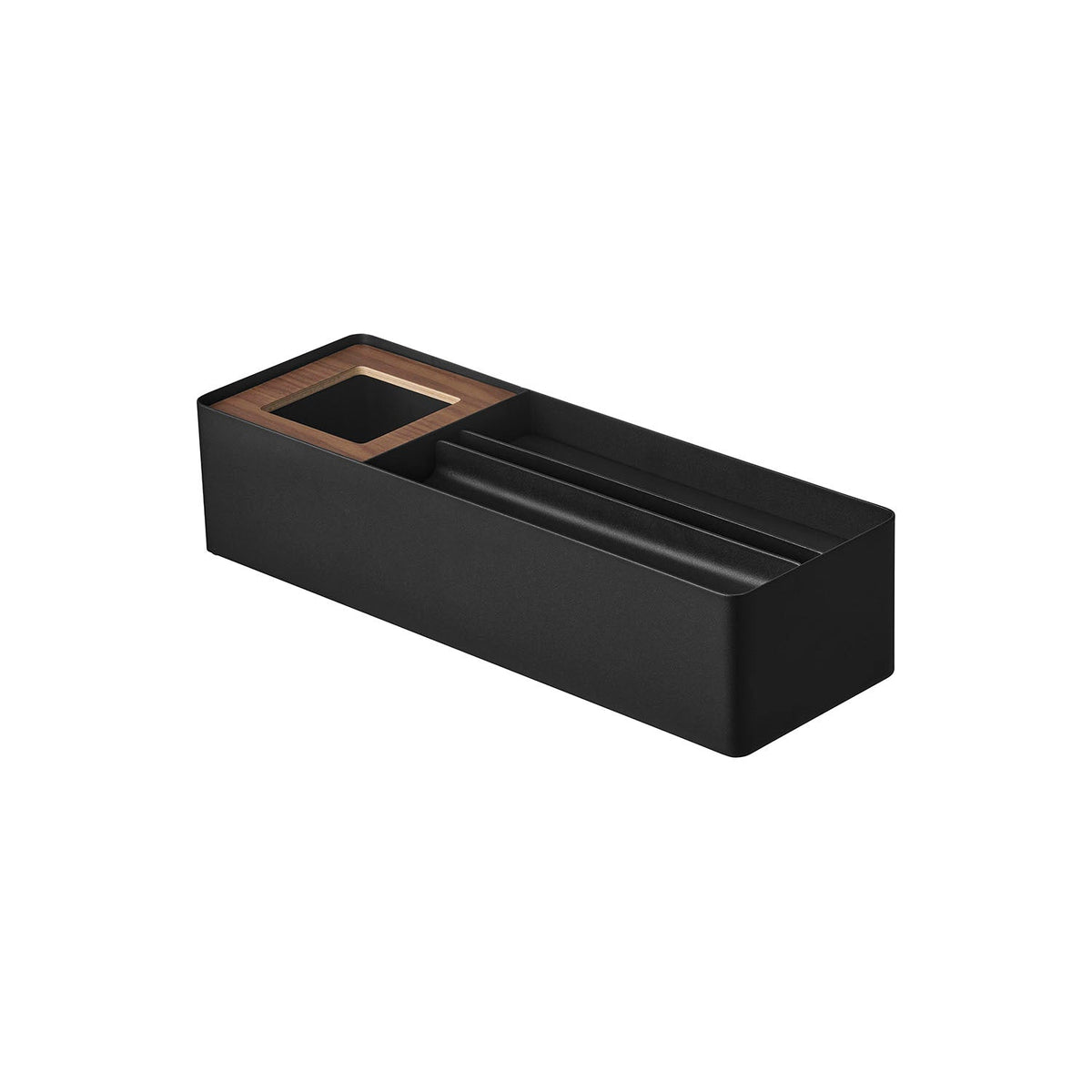 Yamazaki Tower Paper Towel and Dust Organizer with Wood Lid, Long Steel Box for Paper Towels or Tissue with a Built-In Dust Bin and Wood Lid, Body 39.5 x 13.1 x 11.2 cm; inner box 12.6 x 12.6 x 7.7 cm and 1850 g, White or Black