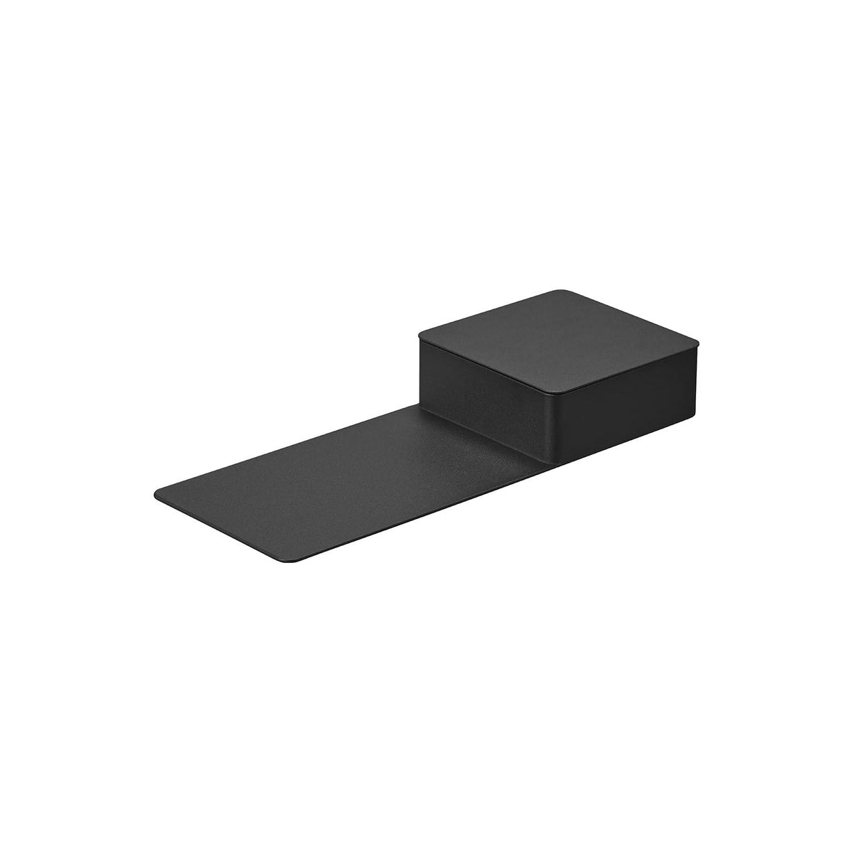 Yamazaki Tower Tray with Lidded Box, Long Steel Tray with a Lidded Box at One End for Tea Sets and Small Items, 38.1 x 14.7 x 5.5 cm and 1280 g, White or Black