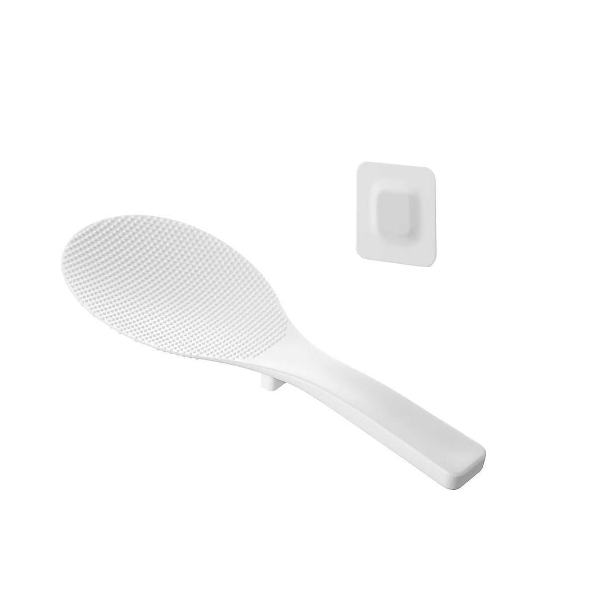 Yamazaki Tower Magnetic Rice Paddle with Film Sheet, Magnetic Rice Paddle with a Film Sheet for the Side of a Rice Cooker, Heat Resistant to 160 C, Paddle 7.8 x 2.4 x 22 cm; film sheet 3.5 x 0.3 x 3.5 cm and 45 g, White or Black