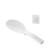 Yamazaki Tower Magnetic Rice Paddle with Film Sheet, Magnetic Rice Paddle with a Film Sheet for the Side of a Rice Cooker, Heat Resistant to 160 C, Paddle 7.8 x 2.4 x 22 cm; film sheet 3.5 x 0.3 x 3.5 cm and 45 g, White or Black