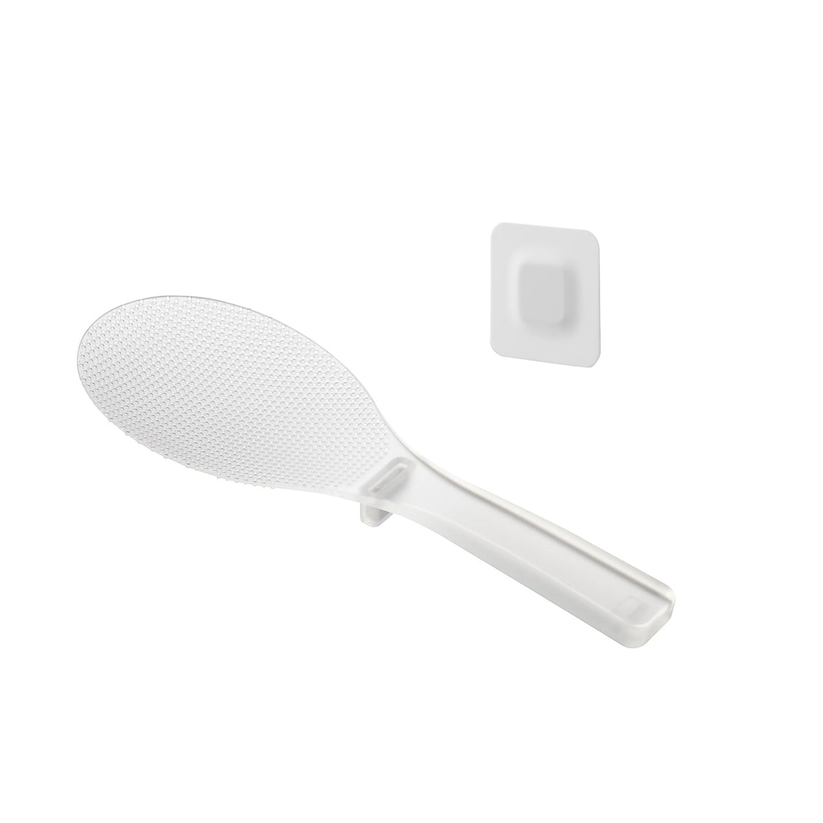 Yamazaki Tower Magnetic Non-Stick Rice Paddle with Film Sheet, Magnetic Rice Paddle with a Film Sheet for the Side of a Rice Cooker, Heat Resistant to 140 C, Paddle 7.8 x 2.4 x 22 cm; film sheet 3.5 x 0.3 x 3.5 cm and 40 g, Clear or Clear Black