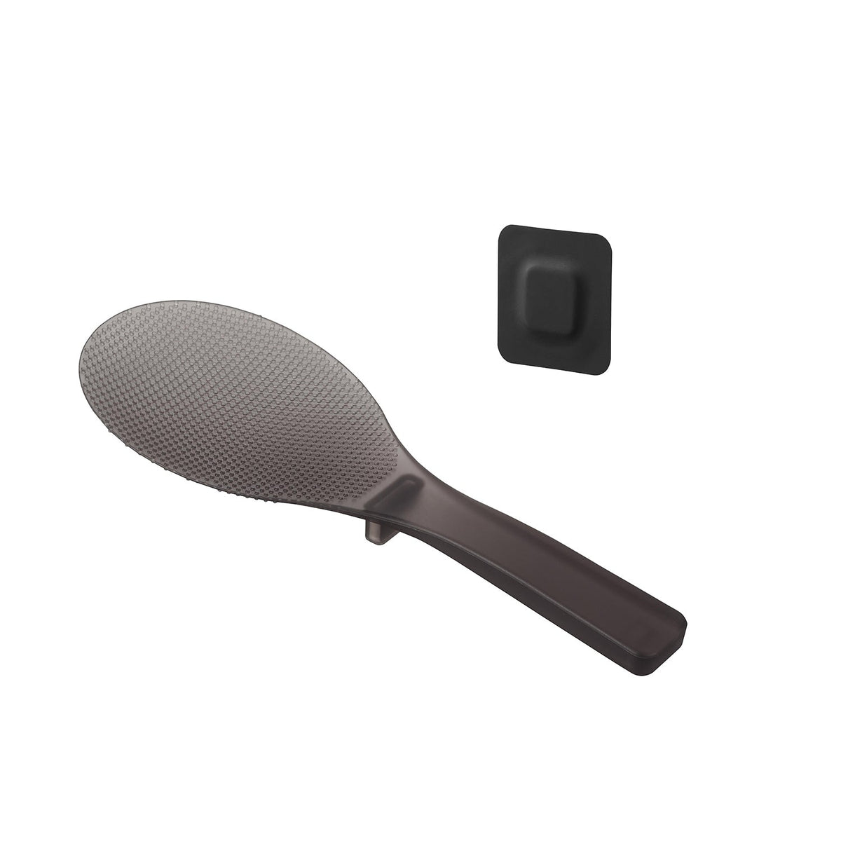 Yamazaki Tower Magnetic Non-Stick Rice Paddle with Film Sheet, Magnetic Rice Paddle with a Film Sheet for the Side of a Rice Cooker, Heat Resistant to 140 C, Paddle 7.8 x 2.4 x 22 cm; film sheet 3.5 x 0.3 x 3.5 cm and 40 g, Clear or Clear Black