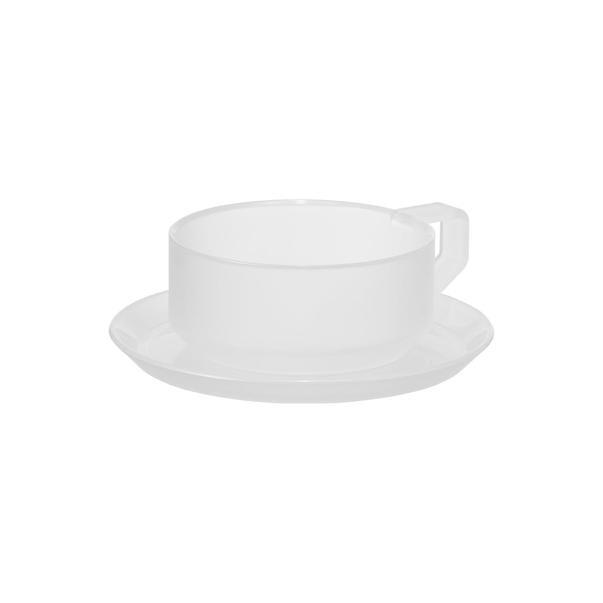 Yamazaki Tower Shatter-Resistant Teacup and Saucer, Tough Copolyester Teacup and Saucer Set that Resists Breakage, Stackable, 270 mL, Dishwasher Safe, Cup 9.8 x 12.3 x 4.3 cm; saucer 14.3 x 14.3 x 1.2 cm and 120 g, White or Black