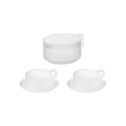 Yamazaki Tower Teapot 600 ml with Two Cups and Saucers, Shatter-Resistant 600 ml Teapot with Two Cups and Saucers, Strainer in the Lid, Pot 13.2 x 18 x 7.9 cm; cup 9.8 x 12.3 x 4.3 cm; saucer 14.3 x 14.3 x 1.2 cm and 455 g, White or Black