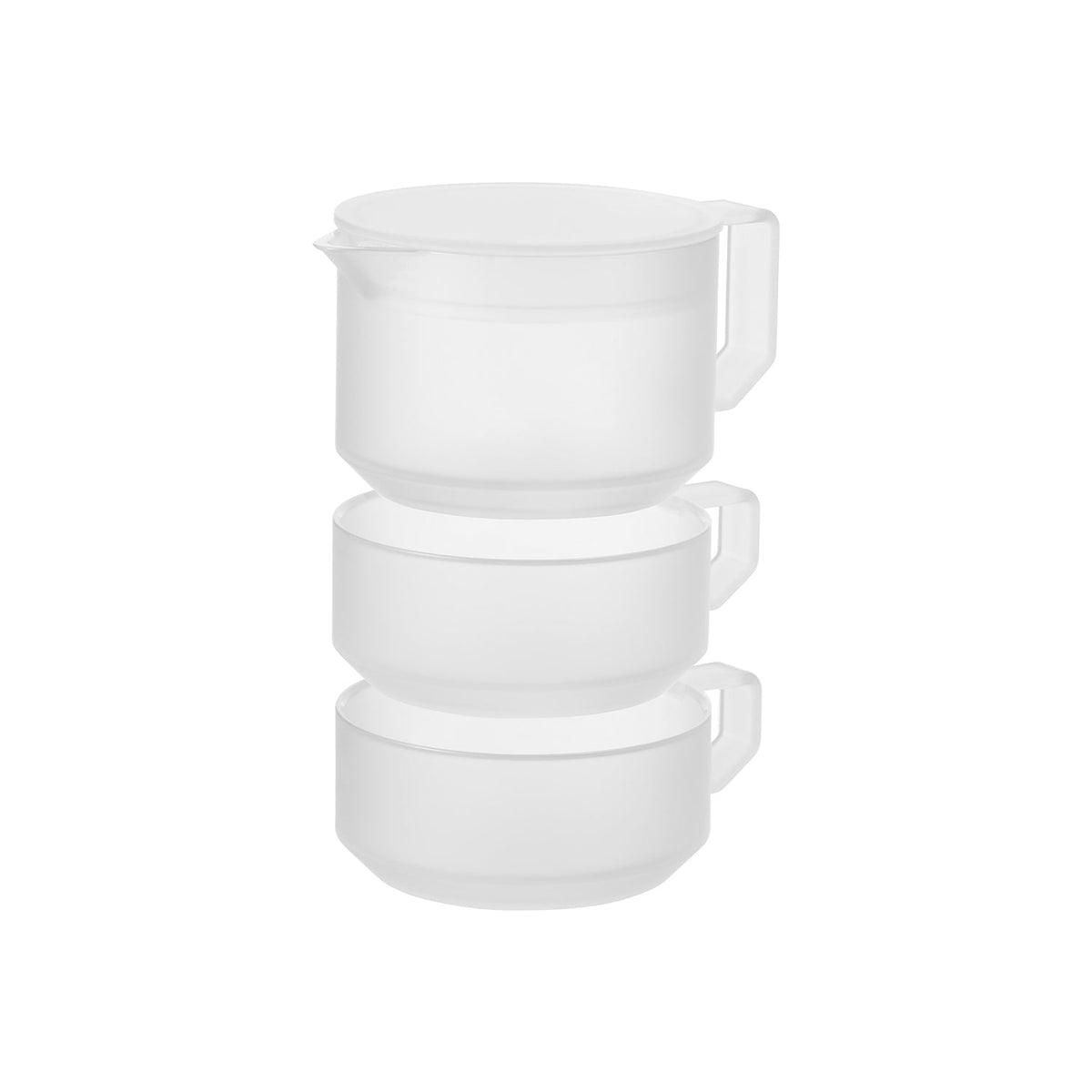 Yamazaki Tower Teapot 300 ml with Two Cups, Shatter-Resistant 300 ml Teapot with Two Cups that Stack, Strainer in the Lid, Pot 10 x 13.9 x 7.1 cm; cup 9.8 x 12.3 x 4.3 cm each and 265 g, White or Black