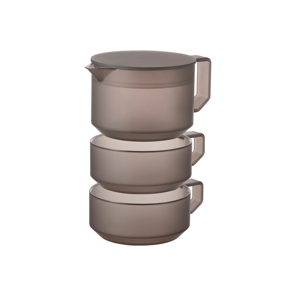 Yamazaki Tower Teapot 300 ml with Two Cups, Shatter-Resistant 300 ml Teapot with Two Cups that Stack, Strainer in the Lid, Pot 10 x 13.9 x 7.1 cm; cup 9.8 x 12.3 x 4.3 cm each and 265 g, White or Black