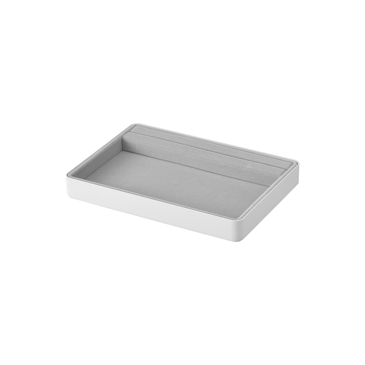 Yamazaki Tower Jewellery Tray with Ring Groove L, Soft-Lined Steel Tray for Rings, Jewellery and Watches, 23 x 16 x 2.9 cm and 605 g, White or Black