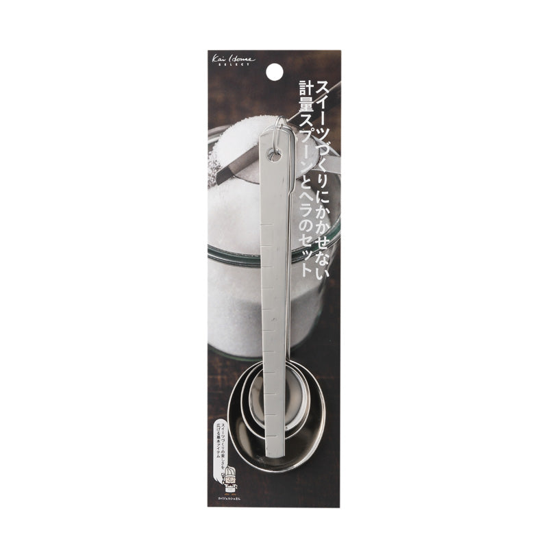 KAI Measuring Spoon and Spatula Set for Sweets Making, Measuring Spoon and Spatula Set for Sweets Making 165 x 48 x 15 mm, 55 g, Made in Japan, 16.5 x 4.8 x 1.5 cm and 55 g, Standard
