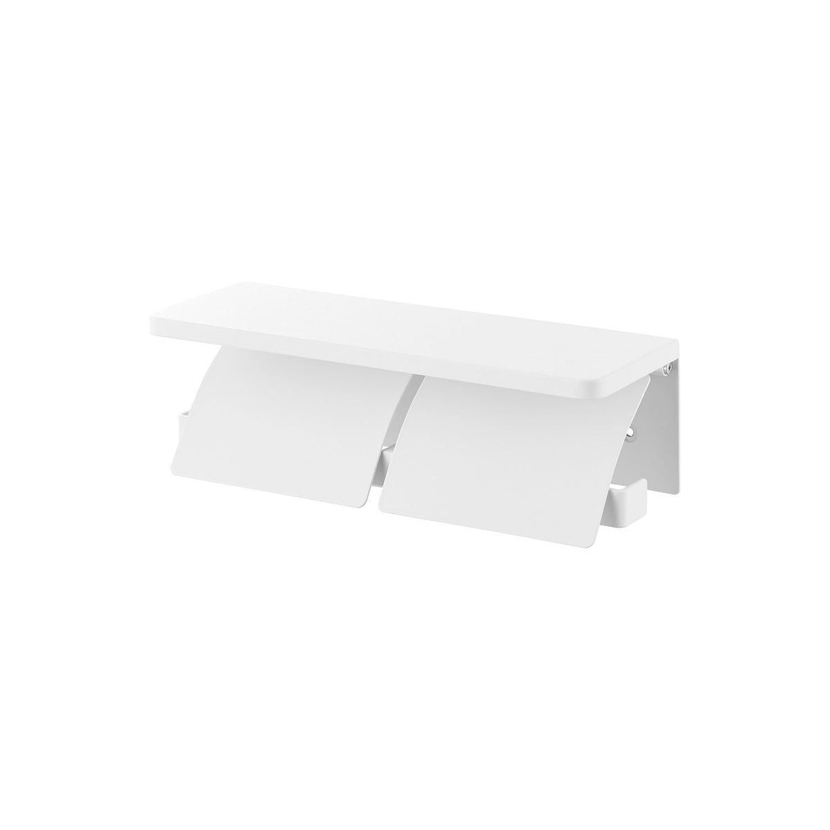 Yamazaki Tower Wall-Mounted Double Toilet Paper Holder with Shelf, Wall Holder for Two Toilet Rolls with a Flat Shelf, Fixed with Pins or Screws, 28.5 x 12 x 8.5 cm and 1050 g, White or Black