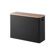 Yamazaki Rin Lidded Toilet Supplies Storage Box, Slim Steel Box with a Natural Wood Lid for Toilet Supplies, Holds Six Rolls, 36.2 x 13.2 x 26 cm and 1950 g, Brown or Natural