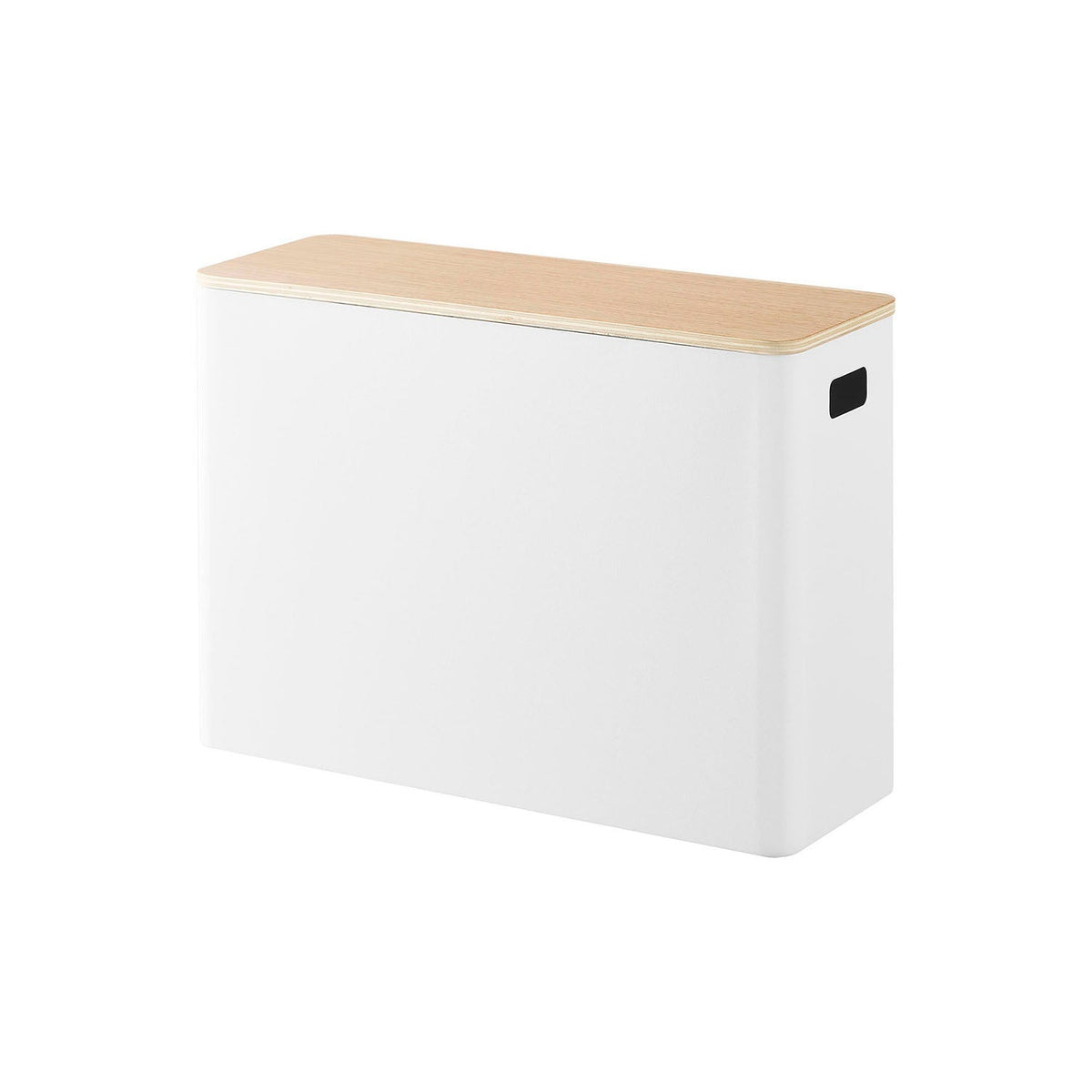 Yamazaki Rin Lidded Toilet Supplies Storage Box, Slim Steel Box with a Natural Wood Lid for Toilet Supplies, Holds Six Rolls, 36.2 x 13.2 x 26 cm and 1950 g, Brown or Natural