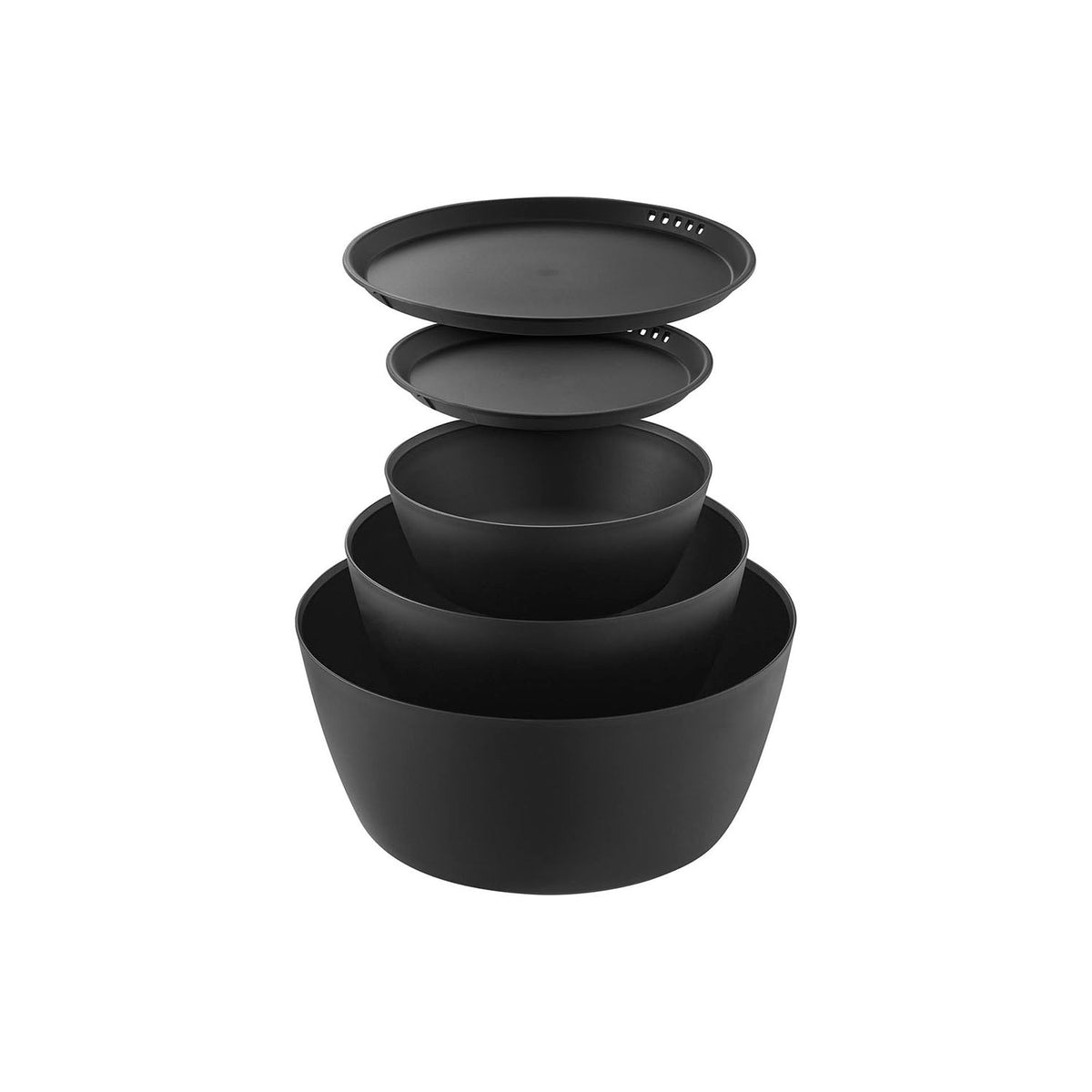 Yamazaki Tower Tilting Mixing Bowls with Lids, 5-Piece Set, Microwave Safe, Three Tilting Mixing Bowls with Two Lids that Go in the Microwave and Dishwasher, S 15.9 x 15.9 x 7 cm; M 19.9 x 19.9 x 9.6 cm; L 24.9 x 24.9 x 12.4 cm and 600 g, White or Black
