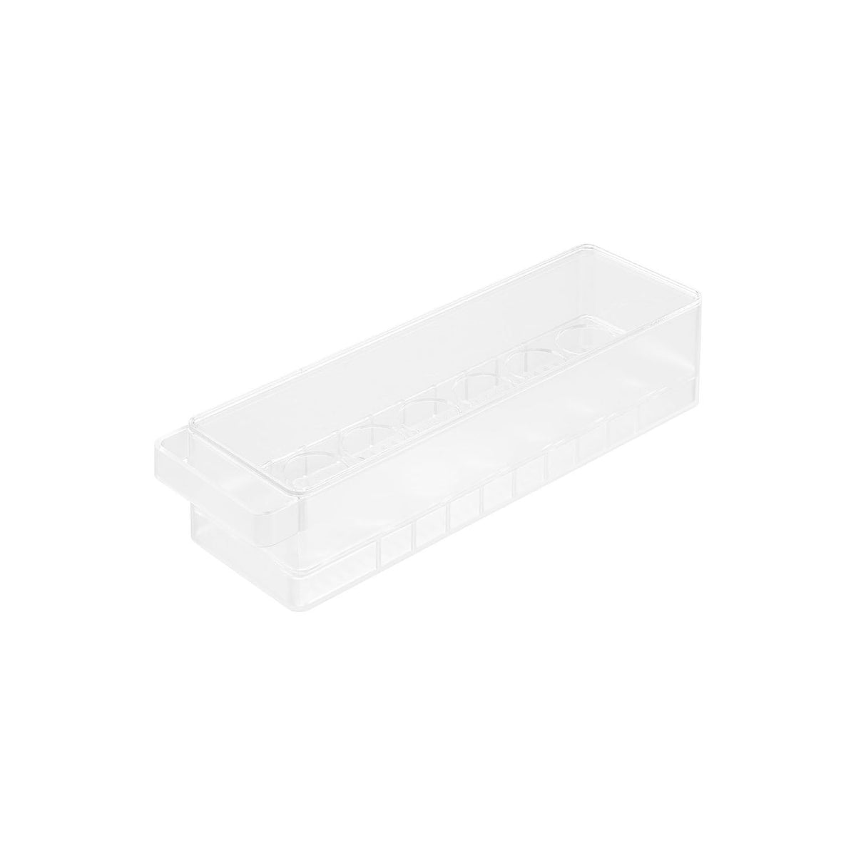 Yamazaki Tower Fridge Egg Case with Lid, 14 Eggs, Lidded Fridge Case for 14 Eggs with a Clear Slide-Open Lid that Shows What Is Left, Uses the Back of the Fridge, Protects from Cracks and Odours, 37.5 x 11 x 8.6 cm and 530 g, White or Black