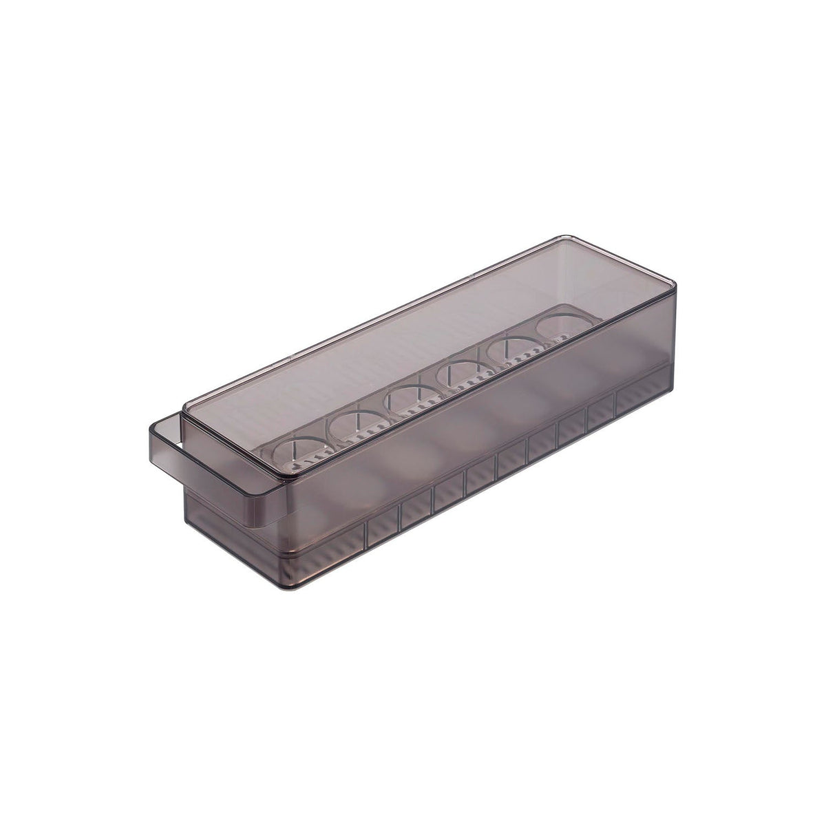 Yamazaki Tower Fridge Egg Case with Lid, 14 Eggs, Lidded Fridge Case for 14 Eggs with a Clear Slide-Open Lid that Shows What Is Left, Uses the Back of the Fridge, Protects from Cracks and Odours, 37.5 x 11 x 8.6 cm and 530 g, White or Black