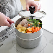 GraSUS Saucepan with Steamer 15 cm 1 Tier, 15 cm Japan-Made Saucepan With One Steamer and a Glass Lid for Steaming, Simmering and Boiling, Gas and Induction, Dishwasher Safe Pot, 29.5 x 16 x 15 cm and 850 g, Stainless