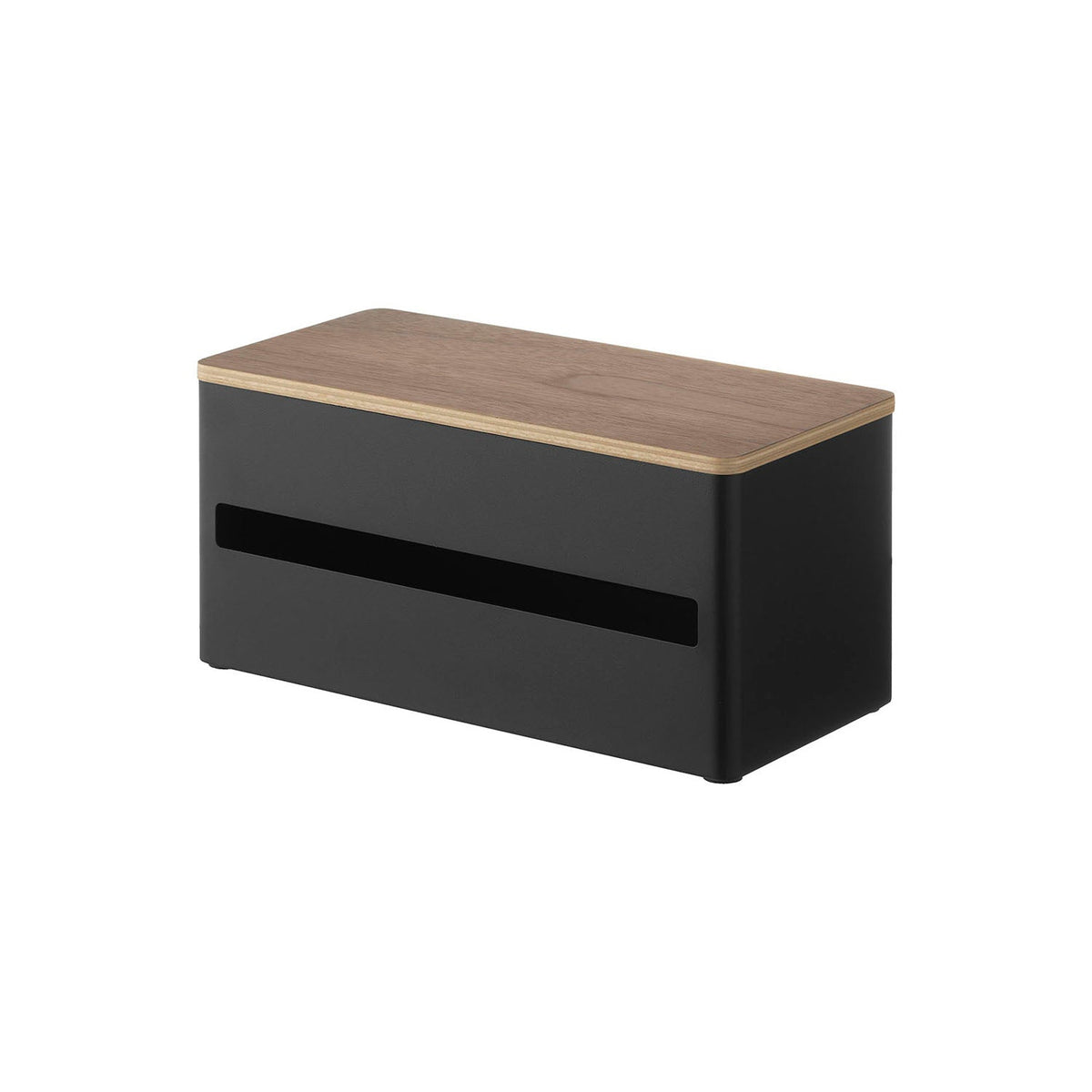 Yamazaki Rin One-Hand Cut Hidden Kitchen Paper Holder S, Paper Holder With a Wood Lid That Hides the Roll and Cuts With One Hand, Heavy Steel Stays Put, Rolls Up to 11 cm Across, 26.2 x 12.7 x 13.5 cm and 1450 g, Brown or Natural