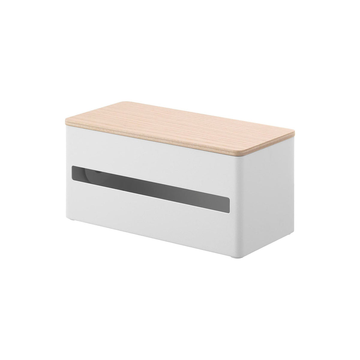 Yamazaki Rin One-Hand Cut Hidden Kitchen Paper Holder S, Paper Holder With a Wood Lid That Hides the Roll and Cuts With One Hand, Heavy Steel Stays Put, Rolls Up to 11 cm Across, 26.2 x 12.7 x 13.5 cm and 1450 g, Brown or Natural