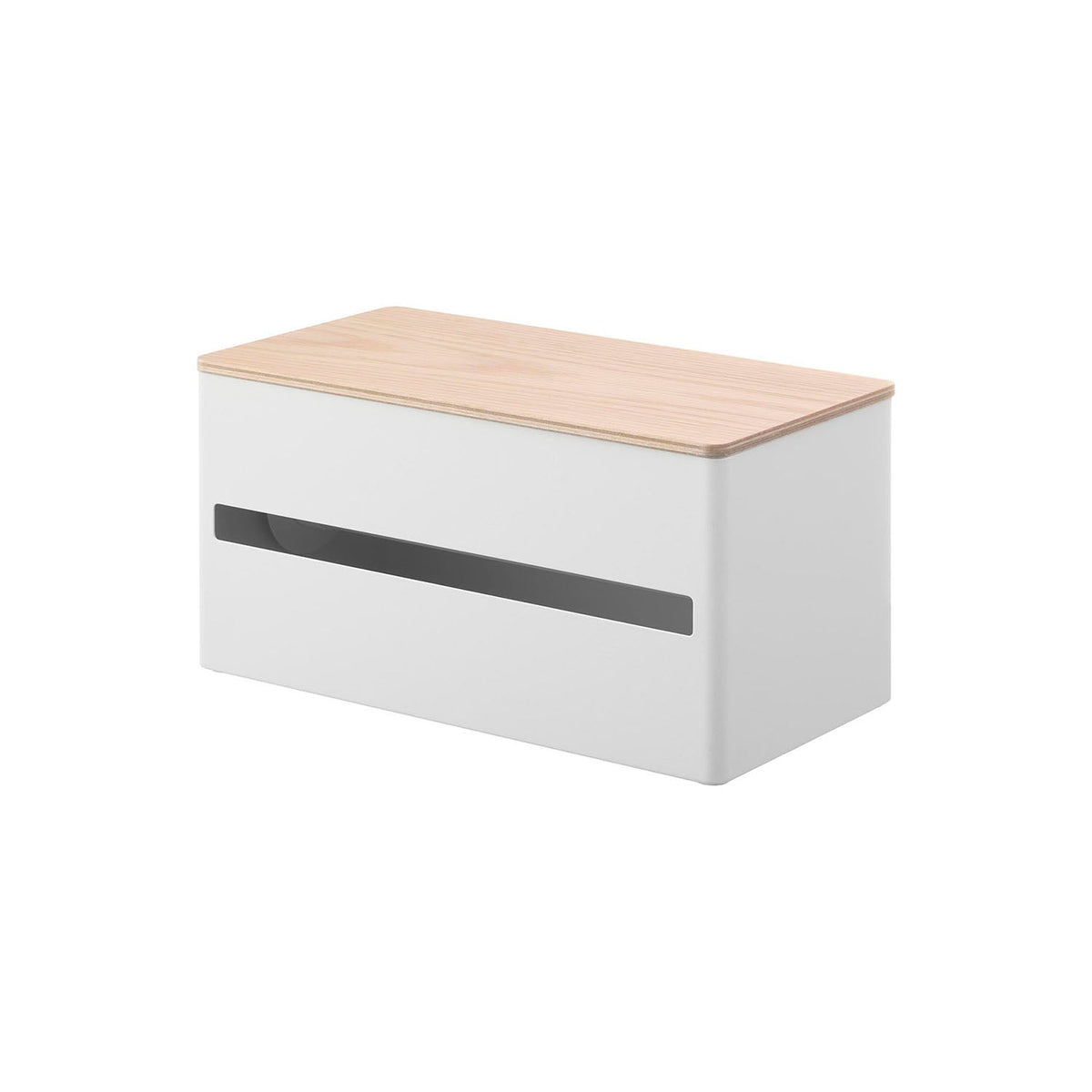 Yamazaki Rin One-Hand Cut Hidden Kitchen Paper Holder L, Paper Holder With a Wood Lid That Hides the Roll and Cuts With One Hand, Heavy Steel Stays Put, Rolls Up to 15 cm Across, 31.2 x 16.2 x 17 cm and 2200 g, Brown or Natural