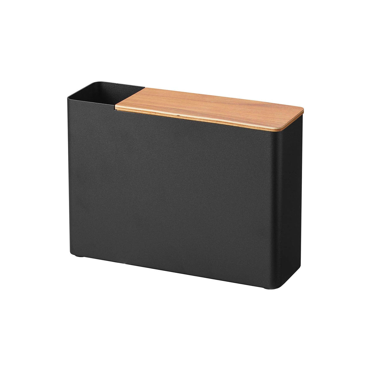 Yamazaki Rin Handy Wiper Stand with Spare Mop Storage, Slim Steel Stand with a Wood Lid for a Handy Wiper and Six Spare Mop Pads, 23.1 x 7.2 x 16.7 cm and 1050 g, Brown or Natural