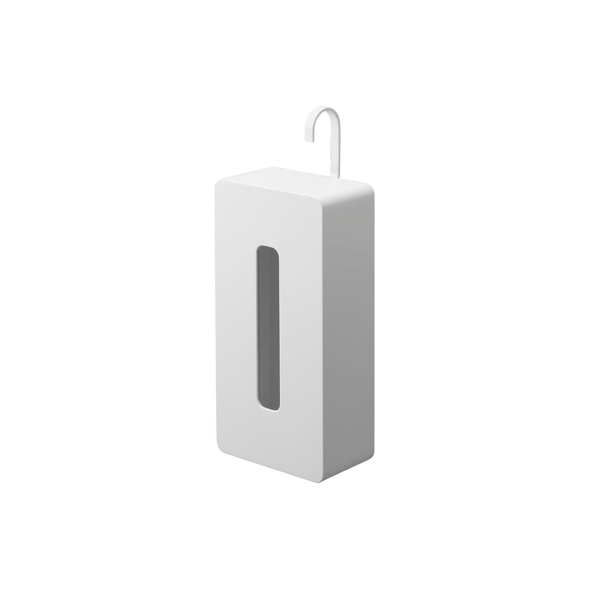 Yamazaki Tower Hanging Tissue Case, Slim Case That Hangs From a Pole or Bar up to 3.4 cm by a Hook You Turn in Four Directions So Tissues Pull Out Easily, Holds a Box up to 7 cm High, 13.5 x 10 x 33.5 cm and 380 g, White or Black