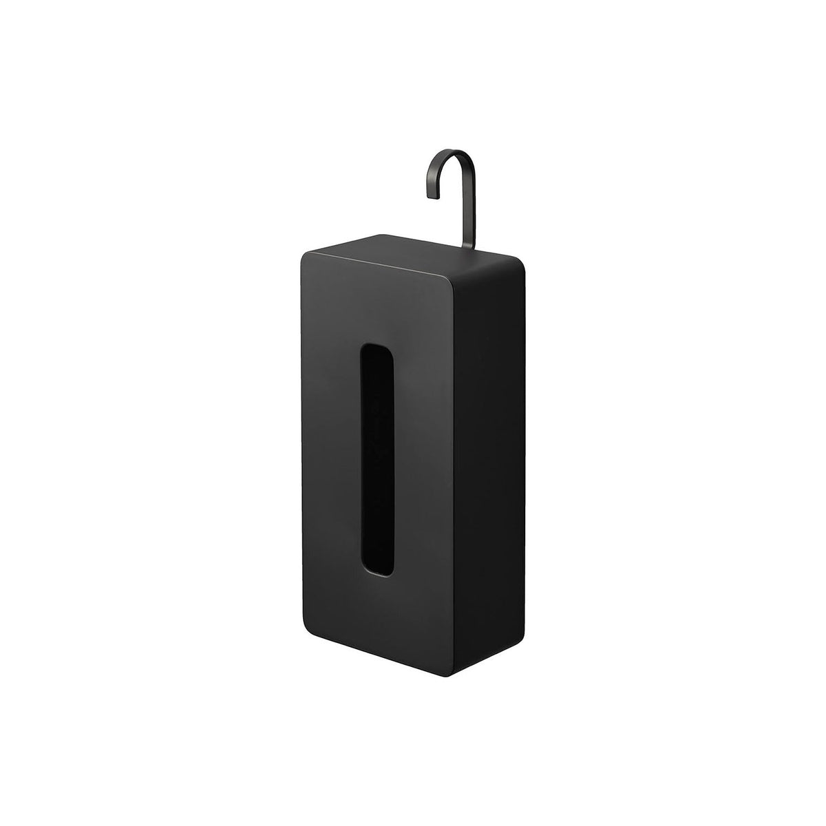 Yamazaki Tower Hanging Tissue Case, Slim Case That Hangs From a Pole or Bar up to 3.4 cm by a Hook You Turn in Four Directions So Tissues Pull Out Easily, Holds a Box up to 7 cm High, 13.5 x 10 x 33.5 cm and 380 g, White or Black