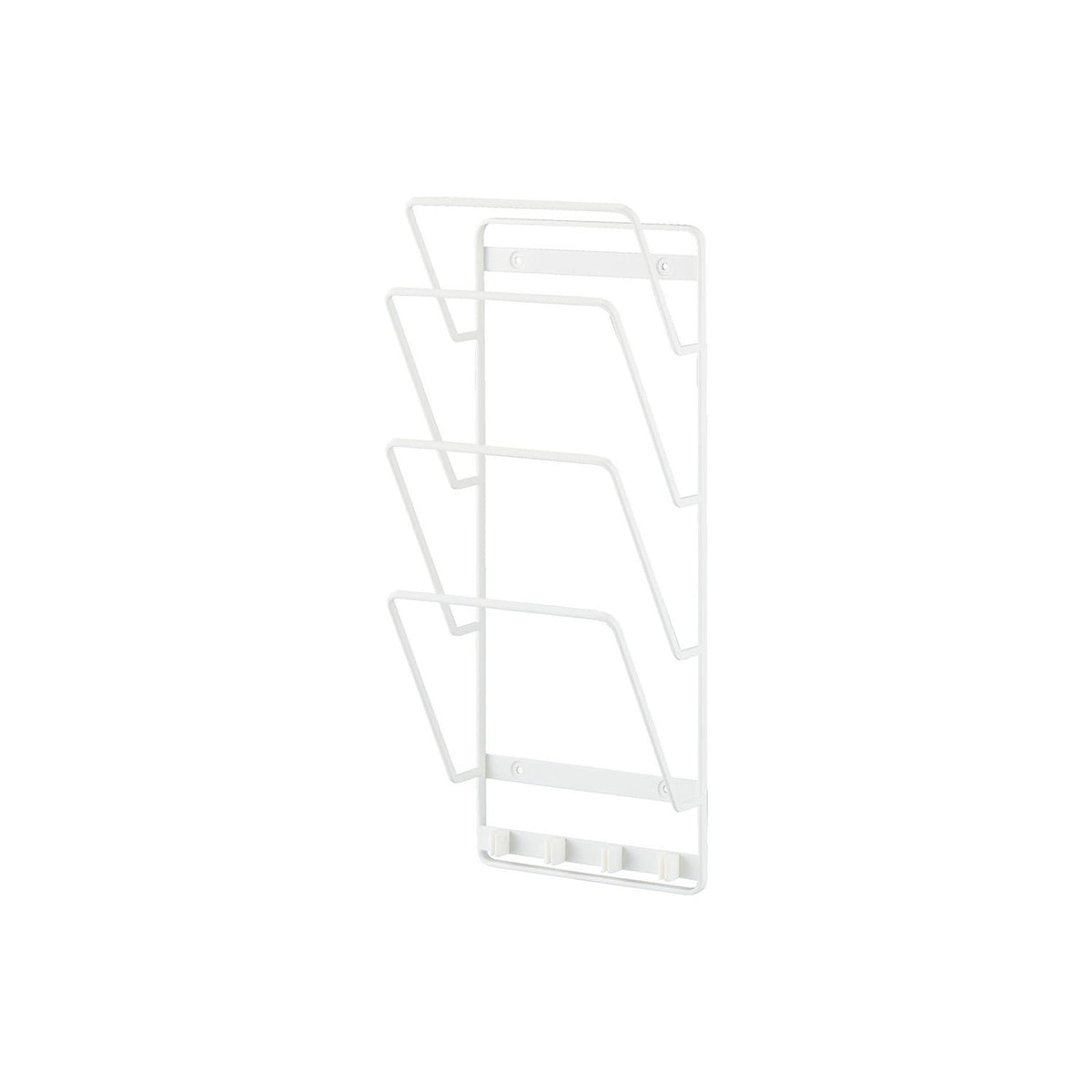Yamazaki Tower Wall Tablet Holder 4 Tiers, Tall Wall Holder With Four Slanted Slots That Stores a Laptop and Tablets on the Wall, Charge While Stored With the Cable Holder, Fixed With Pins, 1 kg Per Tier, 16 x 11 x 42 cm and 510 g, White or Black