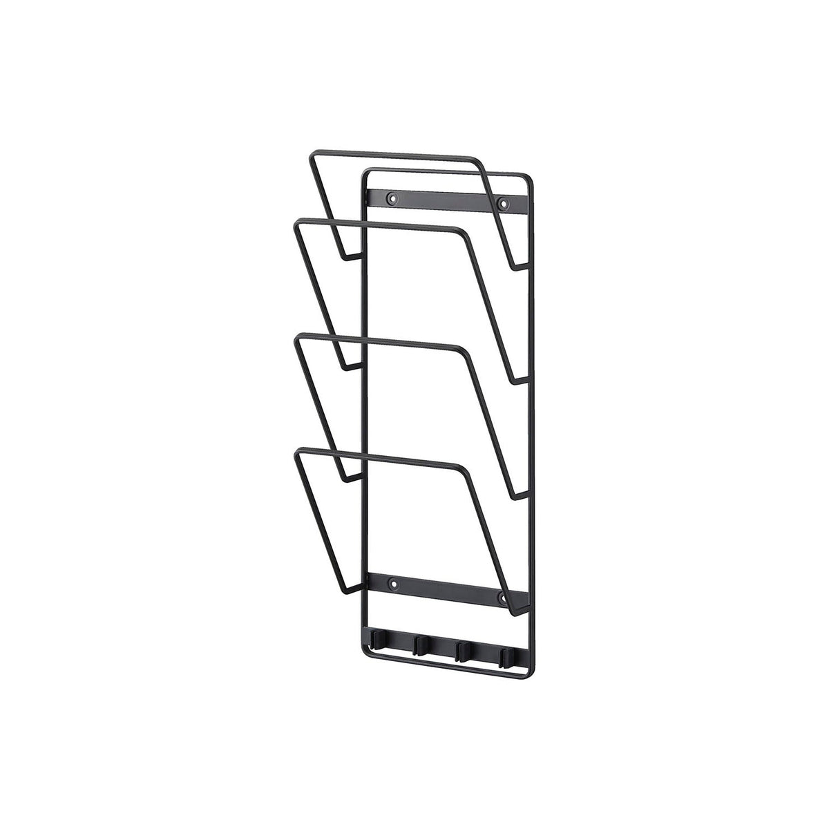 Yamazaki Tower Wall Tablet Holder 4 Tiers, Tall Wall Holder With Four Slanted Slots That Stores a Laptop and Tablets on the Wall, Charge While Stored With the Cable Holder, Fixed With Pins, 1 kg Per Tier, 16 x 11 x 42 cm and 510 g, White or Black