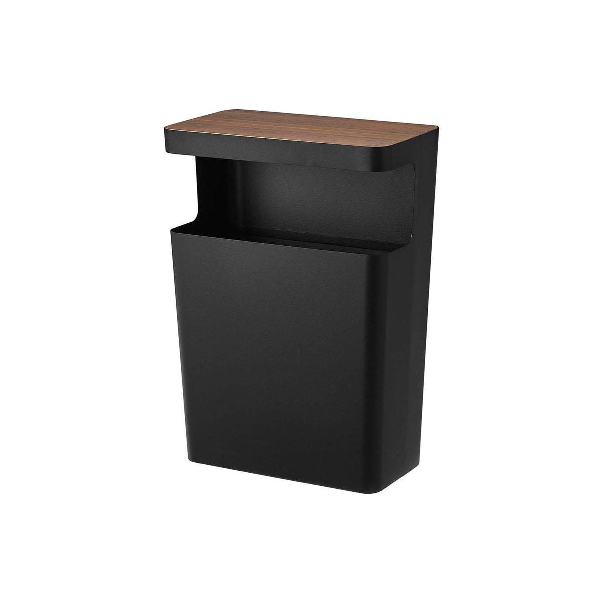 Yamazaki Rin Square Trash Can with Top, 10 L Square Trash Can With a Natural Wood Top Board That Hides the Inside and Holds Small Items, Wood and Steel Look, Holds 1 kg on Top, 31 x 17 x 42.5 cm and 2500 g, Brown or Natural