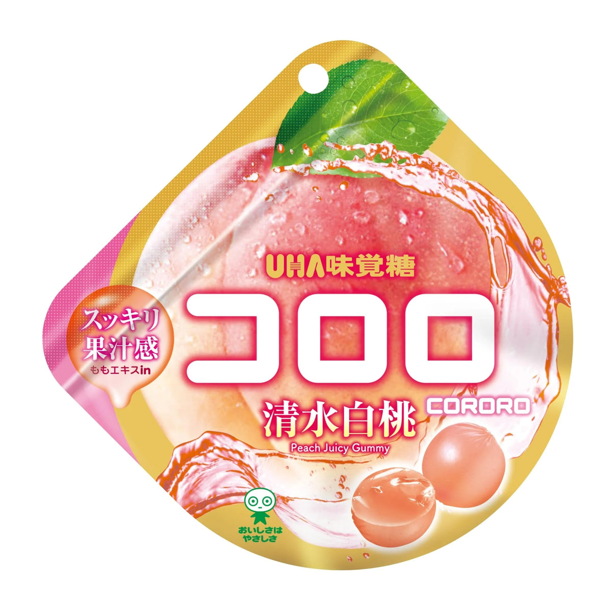 UHA MIKAKUTO Cororo Shimizu White Peach Fruit Juice Gummy, 40 g x 6 Pouches