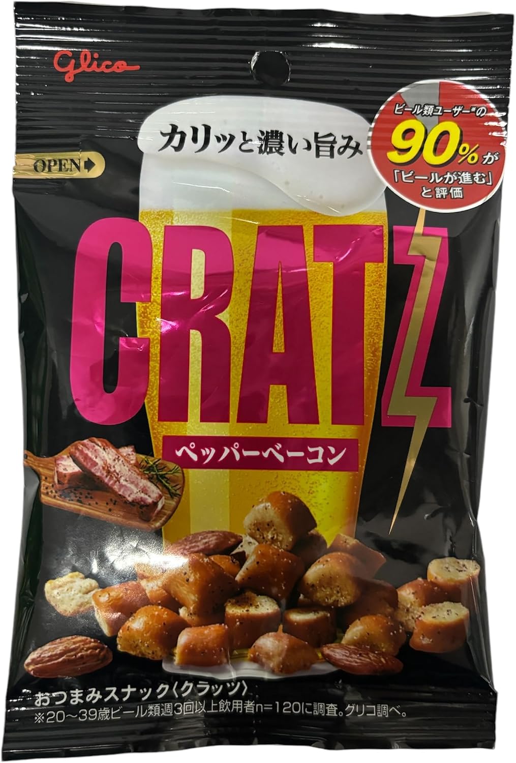 Glico Cratz Pepper Bacon Crispy Snack, 42 g bag