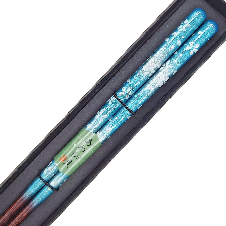 Kawai Hanabiyori Blue Sakura Chopsticks 23 cm With Gift Box