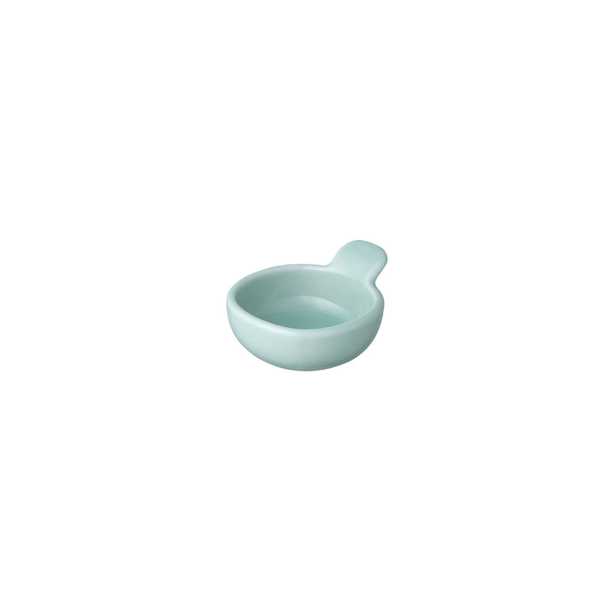 KINTO NEST Porcelain Handled Bowl 80 mm, NEST Porcelain Handled Bowl 80 mm in White or Blue-Green Holding 45 mL, Microwave and dishwasher safe, Made in Japan, 8 x 6.5 x 3.5 cm and 80 g, White or Blue-Green