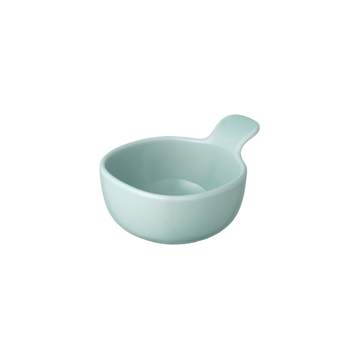 KINTO NEST Porcelain Handled Bowl 135 mm, NEST Porcelain Handled Bowl 135 mm in White or Blue-Green Holding 300 mL, Microwave and dishwasher safe, Made in Japan, 13.5 x 10.5 x 7 cm and 250 g, White or Blue-Green
