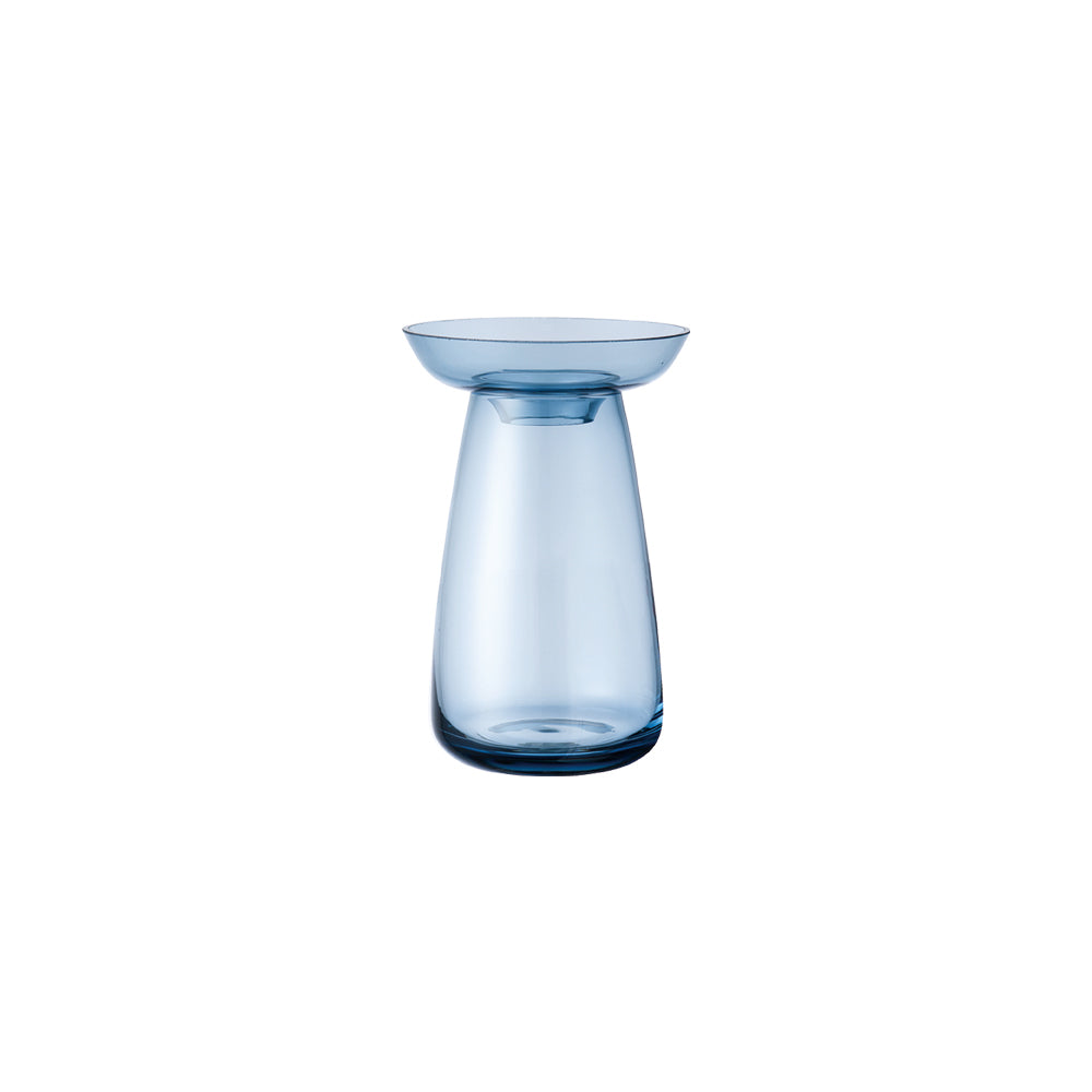 KINTO AQUA CULTURE Glass Vase 80 mm, AQUA CULTURE Glass Vase 80 mm in Clear, Blue or Grey, Soda Glass Vase Holding 200 mL, Wash With Care, Made in China, 8 x 8 x 13 cm and 180 g, Clear or Blue or Grey