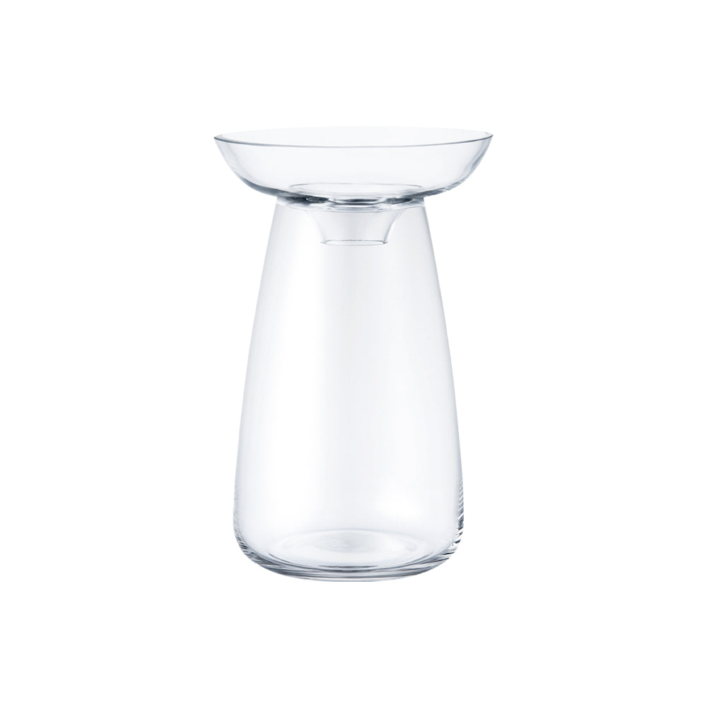 KINTO AQUA CULTURE Glass Vase 120 mm, AQUA CULTURE Glass Vase 120 mm in Clear, Blue or Grey, Soda Glass Vase Holding 830 mL, Wash With Care, Made in China, 12 x 12 x 19 cm and 380 g, Clear or Blue or Grey