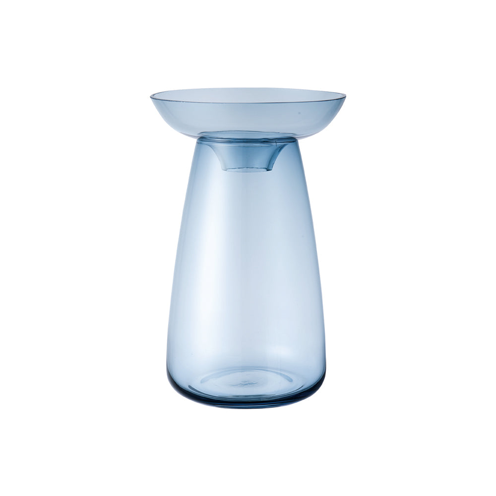KINTO AQUA CULTURE Glass Vase 120 mm, AQUA CULTURE Glass Vase 120 mm in Clear, Blue or Grey, Soda Glass Vase Holding 830 mL, Wash With Care, Made in China, 12 x 12 x 19 cm and 380 g, Clear or Blue or Grey