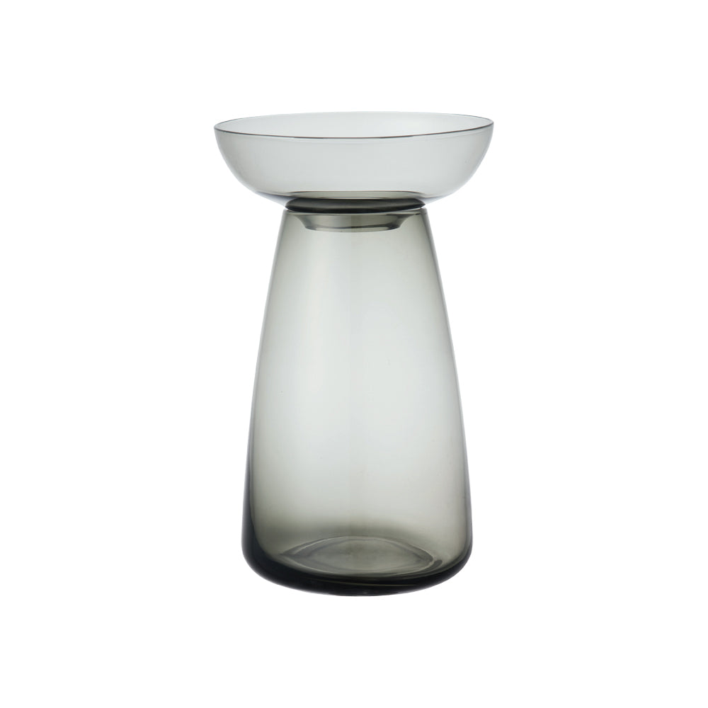 KINTO AQUA CULTURE Glass Vase 120 mm, AQUA CULTURE Glass Vase 120 mm in Clear, Blue or Grey, Soda Glass Vase Holding 830 mL, Wash With Care, Made in China, 12 x 12 x 19 cm and 380 g, Clear or Blue or Grey